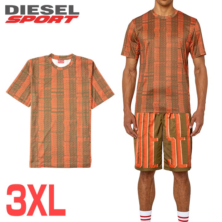 ■DIESEL SPORT ディーゼル運動競技 メンズ■総柄ロゴタイプ刷り上げる 吸汗速乾 形づくる 半袖ティーシャツ カットソー【AMTEE-LANDON-HT27】【大いさ3XL】【カーキオリーブ×オレンジ色】die-m-t-g4-565 《製造会社願望すること受け売り通貨価値19,800円》