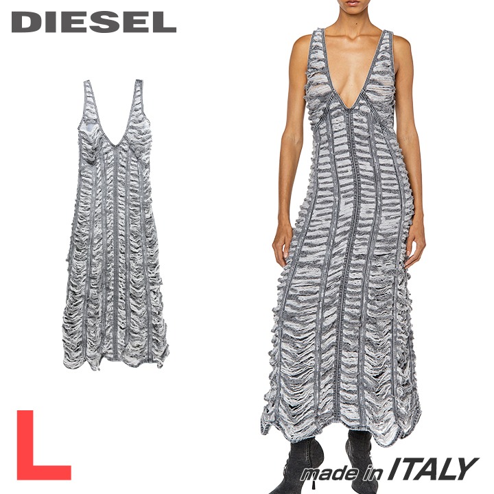 ★DIESEL ディーゼル レディース★デストロイダメージ製作 深V ノースリーブ デニムマキシワンピース【DE-ARIE-FSC】【大きさL】【薄墨色】die-l-t-g4-49c 《製造業者願望すること受け売り必要経費275,000円》