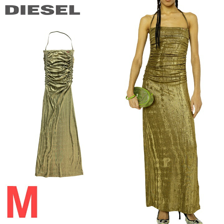 ★DIESEL ディーゼル レディース★上塗り産業 メタリック ホルターネック ノースリーブマキシワンピース【D-TRU】【大いさM】【ゴールド】die-l-t-g4-2j1 《製造会社願望すること受け売り通貨価値53,900円》