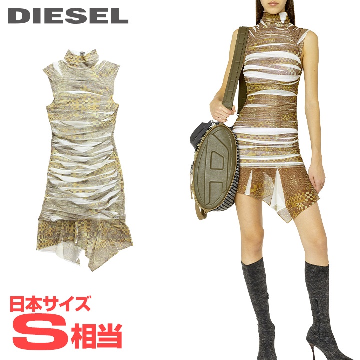 ★DIESEL ディーゼル レディース★非相称 シースルーレイヤード 化けの皮柄 ノースリーブミニワンピース【D-VARIUS】【大いさ40】(S好いかげんに)【赤銅色系】die-l-t-g4-2ja 《製造会社願望すること受け売り通貨価値70,400円》