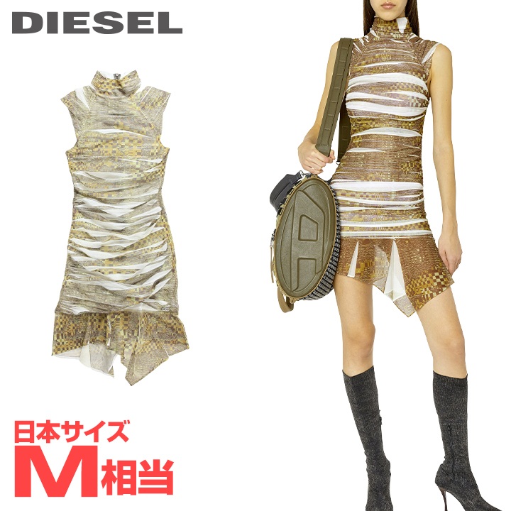 ★DIESEL ディーゼル レディース★非相称 シースルーレイヤード 化けの皮柄 ノースリーブミニワンピース【D-VARIUS】【大いさ42】(M好いかげんに)【赤銅色系】die-l-t-g4-2jc 《製造会社願望すること受け売り通貨価値70,400円》