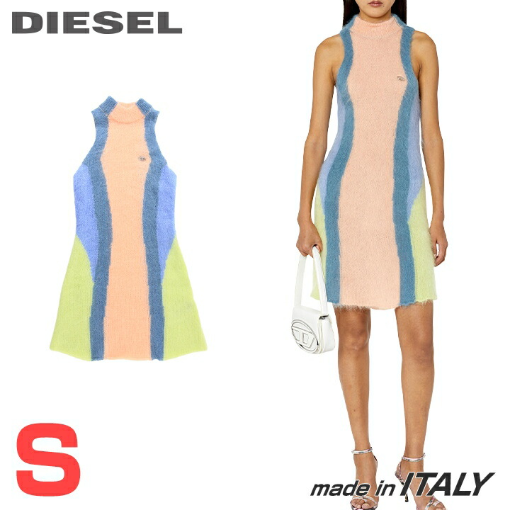 ★DIESEL ディーゼル レディース★色合いうつり変わり 膝丈 ノースリーブニットワンピース【M-IRELLA】【大いさS】【サクラ色×青碧系】die-l-t-g4-2m7 《製造会社願望すること受け売り通貨価値70,400円》