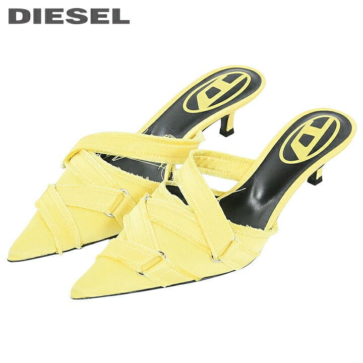 ★DIESEL ディーゼル レディース★ダメージフリンジ産業 ポインテッドトゥ キトンヒールミュール 靴【D-KITTIE-ML】【日本大きさ22.5～26.0】【淡彩黄色】die-l-k-g4-400 《_製造業者願望すること受け売り通貨価値63,800円》