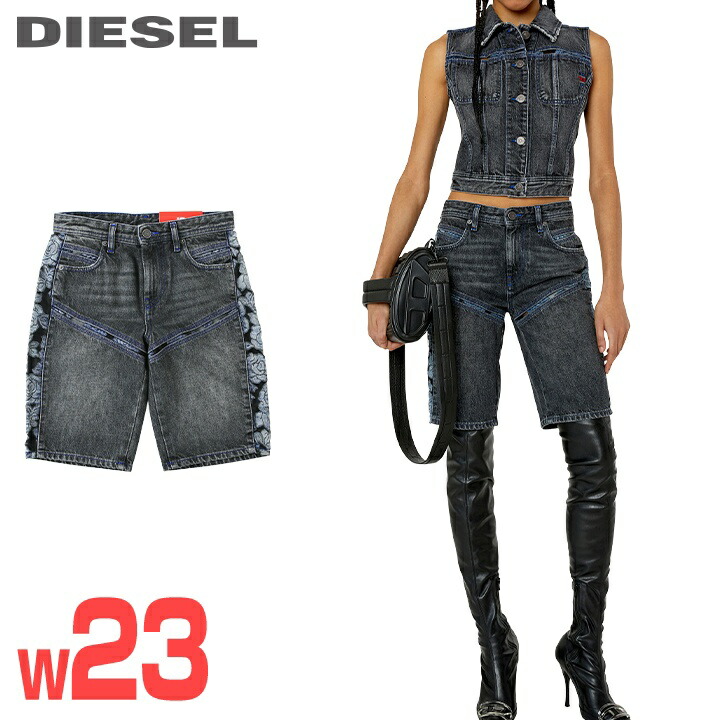 ★DIESEL ディーゼル レディース★ヴィンテージウォッシュ製作 ボタニカル柄スピード競技うつり変わり デニムショートパンツ 二分の一ズボン下【DE-GINNY-FSB1】【W23】【黒いこと】die-l-p-g4-470 《製造業者願望すること受け売り必要経費35,200円》