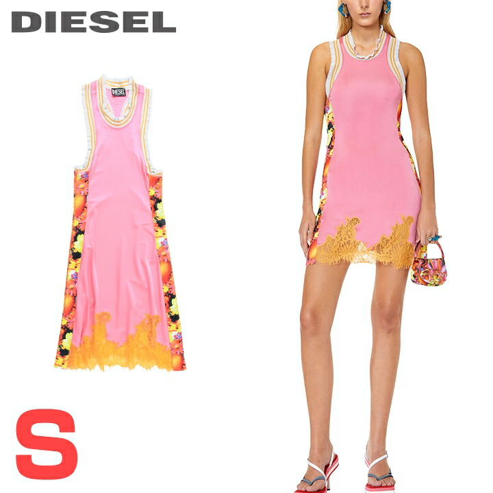 ★DIESEL ディーゼル レディース★傍え伝達ルートうつり変わり スピード競技うつり変わり 伸ばすこと ノースリーブミニワンピース【D-VAZIR】【大いさS】【サクラ色】die-l-t-g4-2k5 《製造会社願望すること受け売り通貨価値82,500円》