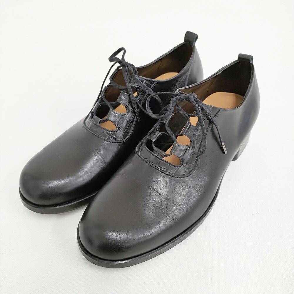 PETROSOLAUM ghillie whole cut crocodile oil soft kip クロコダイルレザー レースアップスリッポン 大いさ38 通貨価値214500円 シューズ・靴 黒いこと レディース ペテロオラウム【中古】6-0421G