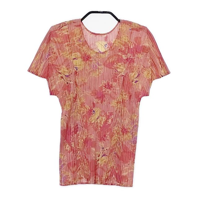 PLEATS PLEASE ISSEY MIYAKE プリーツ 花柄 PP51-JK581 半袖Ｔシャツ カットソー ピンク マルチカラー レディース プリーツプリーズ【中古】5-0604S
