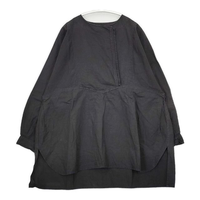 homspun コットンリネンマットプルオーバーブラウス 定価26400円 222-5705 ブラウス シャツ ブラック レディース ホームスパン【中古】6-0406M