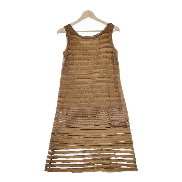 Haat ISSEY MIYAKE フリルデザイン HA53JH233 ノースリーブドレス ワンピース ブラウン レディース ハートイッセイミヤケ【中古】5-0203S