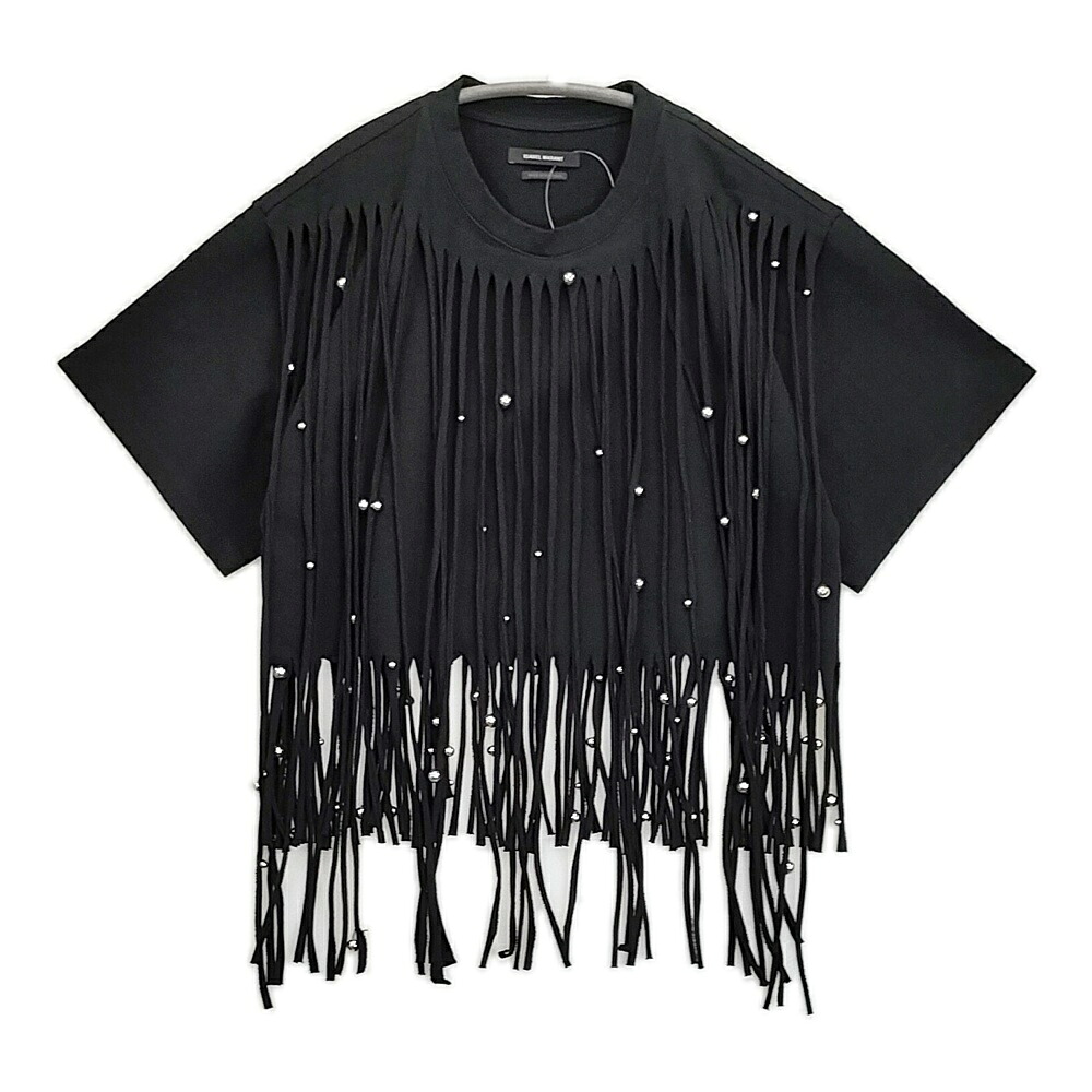 ISABEL MARANT BIANEA スタッズ フリンジハーフスリーププルオーバー 通貨価値92400円 半袖Ｔシャツ カットソー 黒いこと レディース イザベルマラン【中古】6-0407S