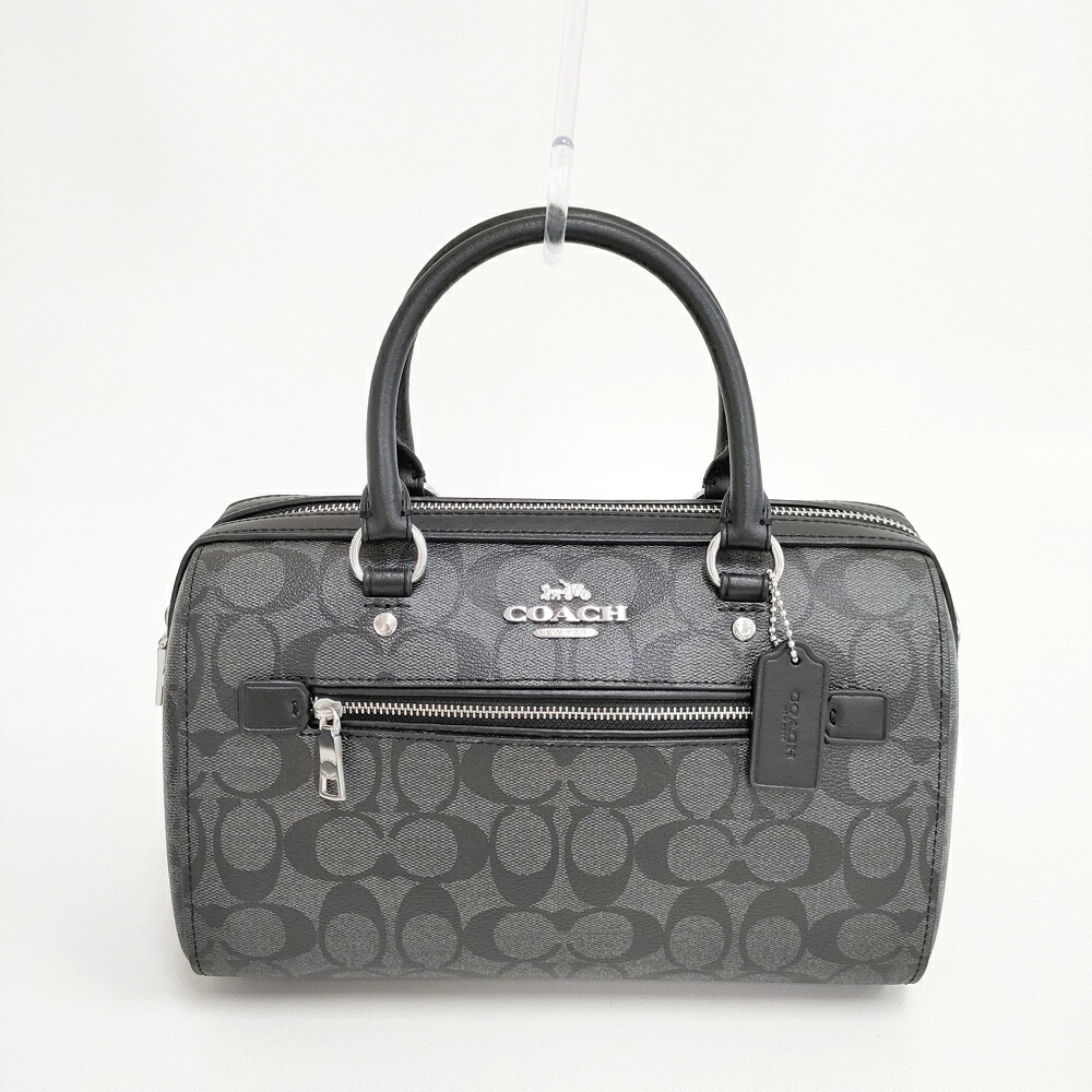 COACH 書き判 83607 PVC×なめし革 ハンドバック ボストンバッグ クロ Ｃ薄墨色 レディース コーチ職【中古】6-0518G