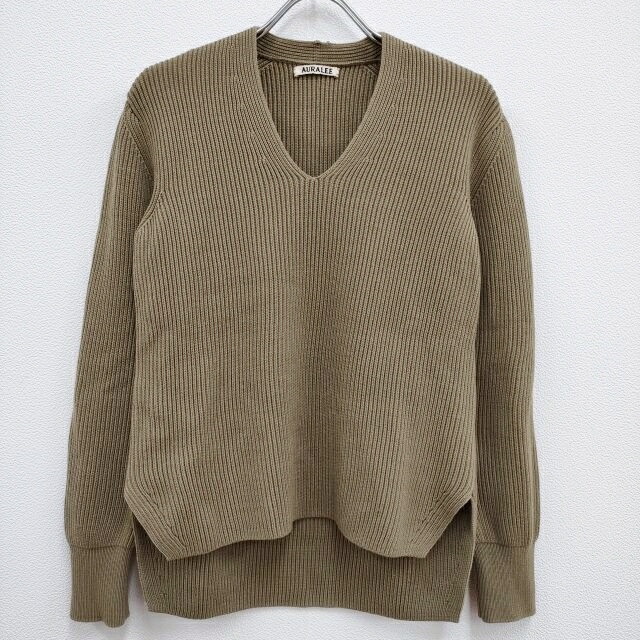 AURALEE - AURALEE Vネック リブ SUPER FINE WOOL RIB KNIT P/O A6AV06RK サイズ0 セーター ニット ベージュ レディース オーラリー【中古】4-0211T♪ 233191-1.jpg