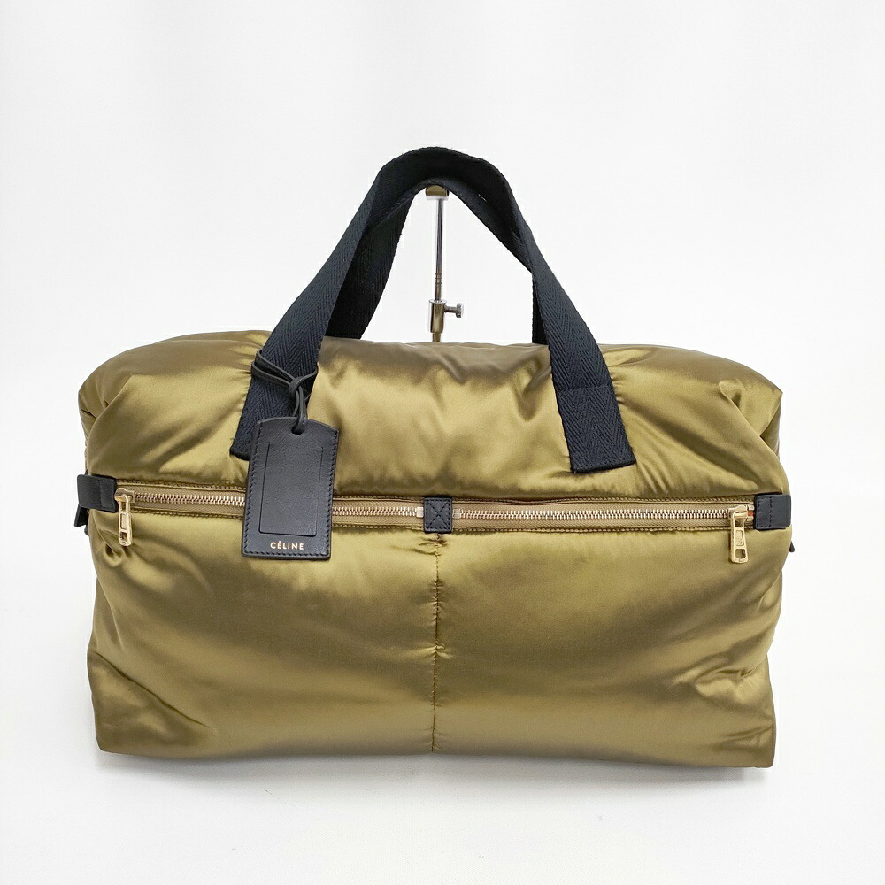 CELINE PADDED BAG パデッドバッグ レザー ナイロン 中綿 ボストンバッグ カーキ メンズ セリーヌ【中古】5-0301G｜ブランド古着のkiitti