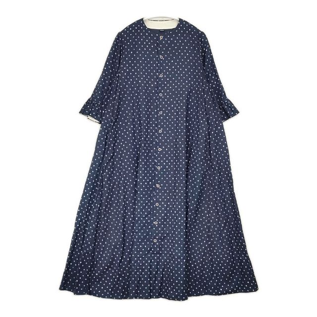 45R/45rpm 薄オックスプリントのレフアドレス インディゴ 定価64900円 ワンピース ネイビー レディース フォーティーファイブアールピーエム【中古】6-0415M