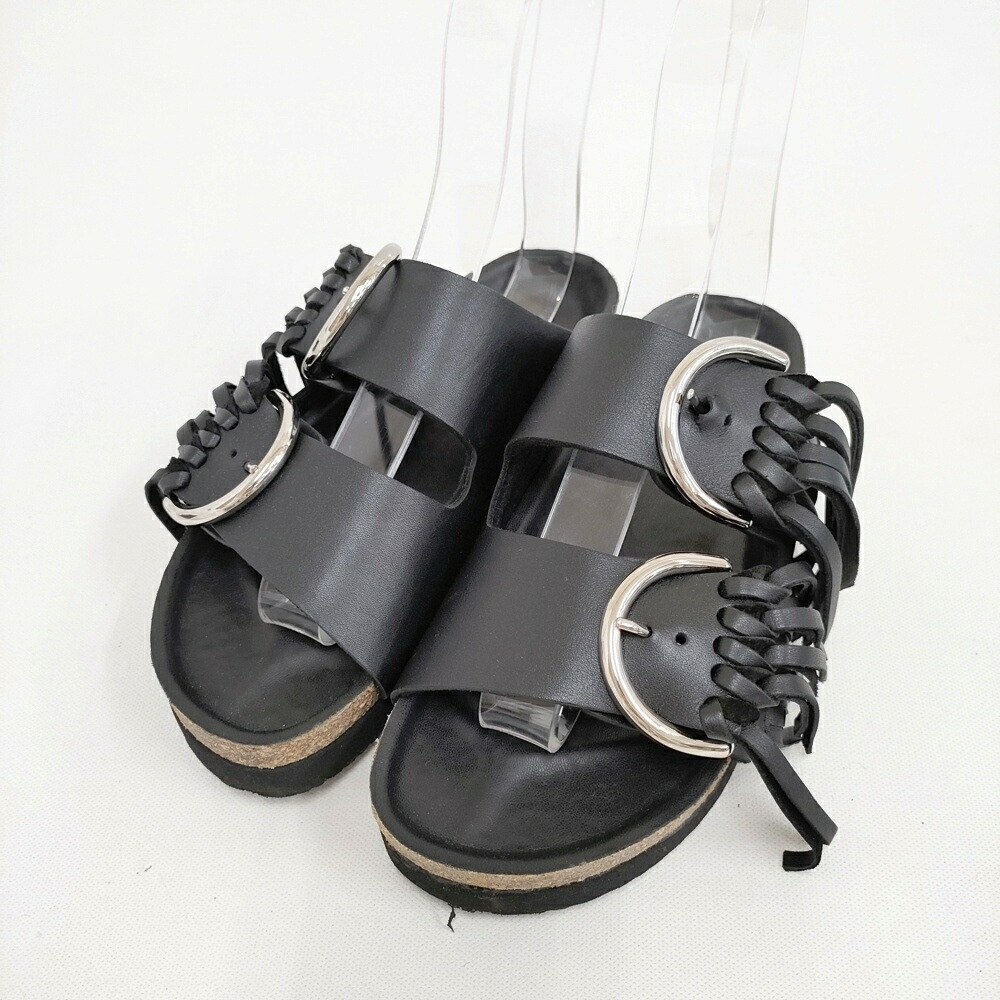 PIPPICHIC ELSA 7 FOOTBED レザー フリンジ 定価48400円 PP25S サイズ36 サンダル ブラック レディース ピッピシック【中古】6-0316S