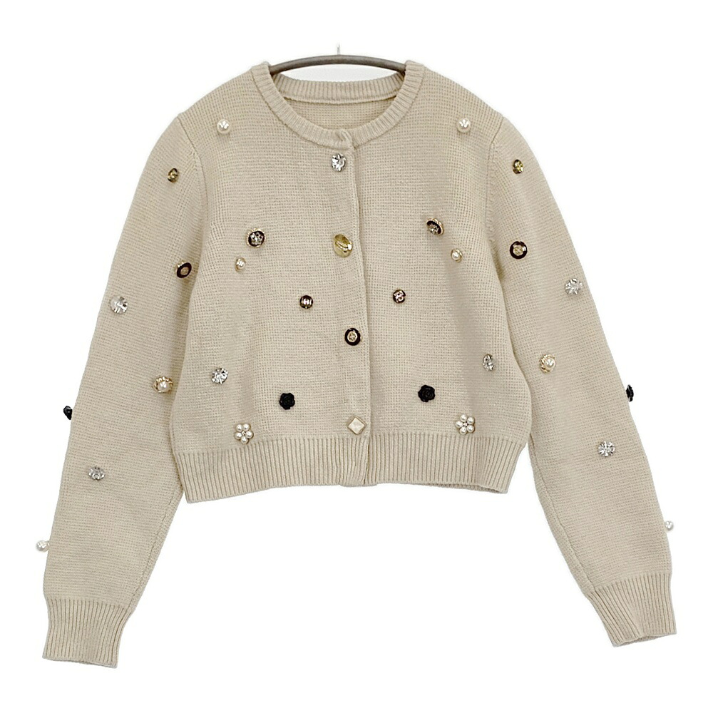 Ameri VINTAGE TWINKLE BIJOU SHORT KNIT TOP 大いさM 労働者の一団のど首 ジレー ベージュ レディース アメリヴィンテージ【中古】6-0309T カーディガン・ボレロ-トップス-レディースファッション