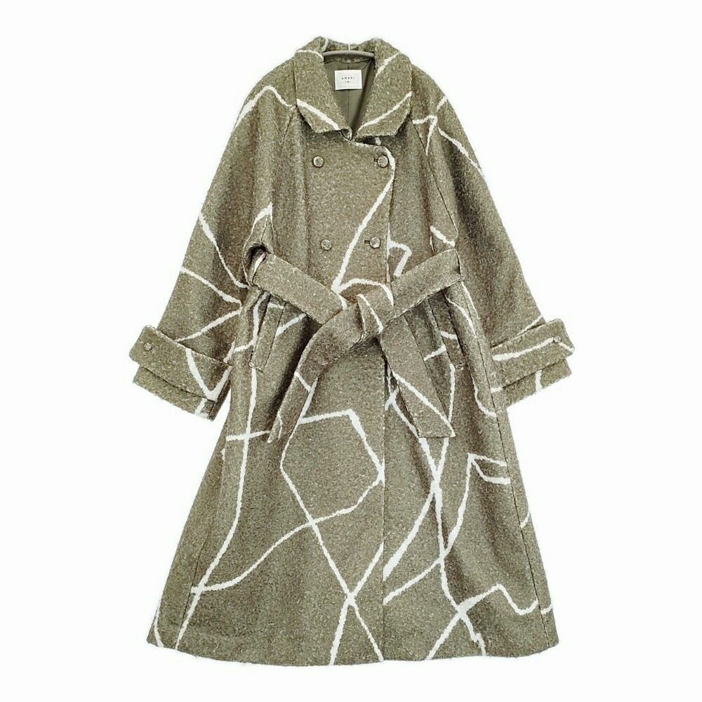 Ameri VINTAGE LITTLE FLARE LINE ART LONG COAT サイズM 0124207430540 コート カーキ ホワイト レディース アメリヴィンテージ【中古】6-0309A｜ブランド古着のkiitti