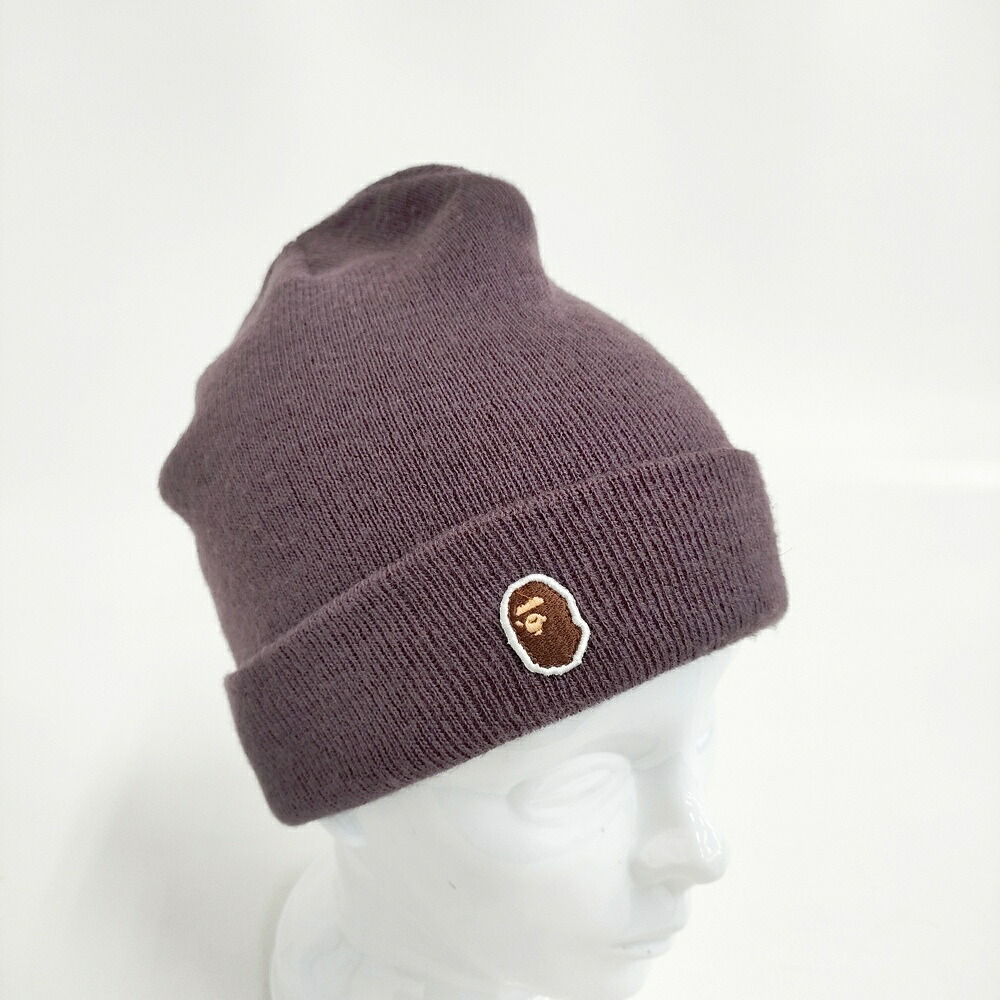 BAPE/A BATHING APE アクリルビーニー 編み物帽 001CPH701001M 編み物旗がしら パープル メンズ アベイシングエイプ【中古】6-0309T