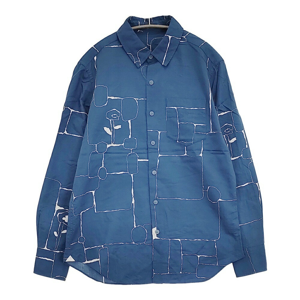 mina perhonen undiscovered サイズS ps1062h 長袖シャツ ブルー ホワイト メンズ ミナペルホネン【中古】5-1014M
