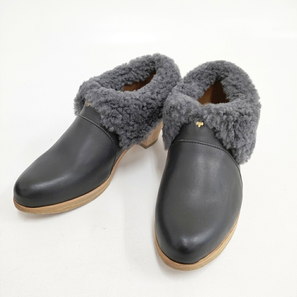 mina perhonen prima neve ムートン レザー ショートブーツ ブーティ 23.5cm 37 定価55000円 ブーツ ブラック グレー レディース ミナペルホネン【中古】5-1225T