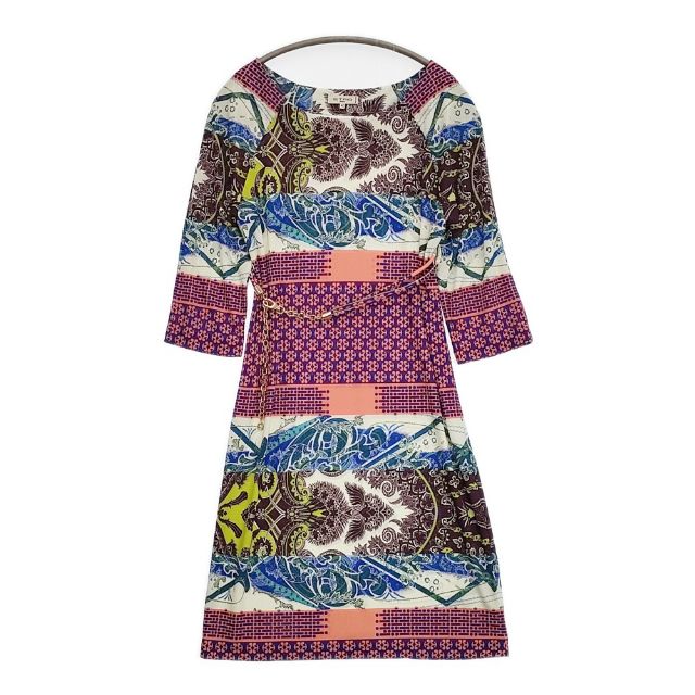 ETRO イタリア製 ドレス 総柄 ベルト付き ワンピース マルチカラー レディース エトロ【中古】6-0325M