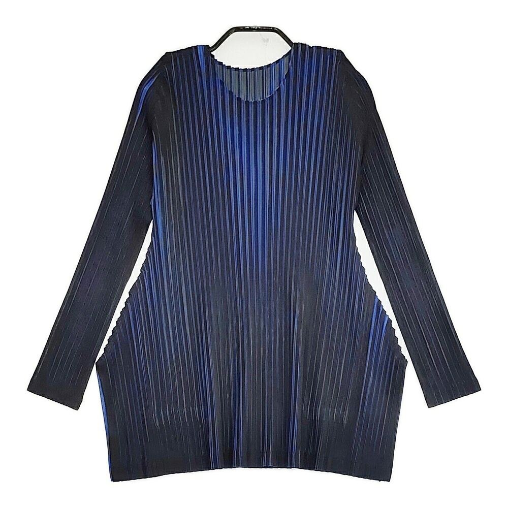 PLEATS PLEASE ISSEY MIYAKE 美品 プリーツチュニック PP23JK521 サイズ3 サイドスリット カットソー ブラック ブルー レディース プリーツプリーズ【中古】5-1115M|ブランド古着のkiitti