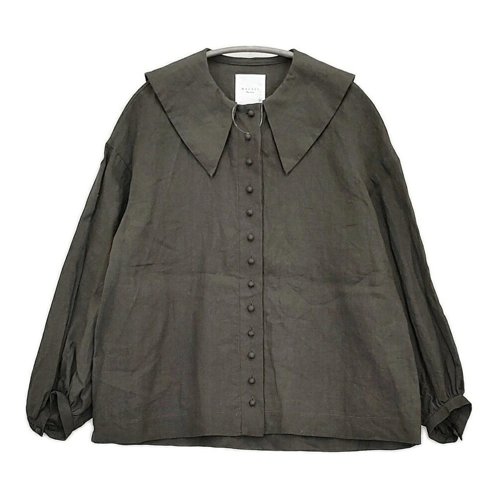 MAGALI リネンパピエ グランカラーブラウス 定価25300円 ブラウス シャツ 24AW チャコールグレー レディース マガリ【中古】6-0203M 11,473円