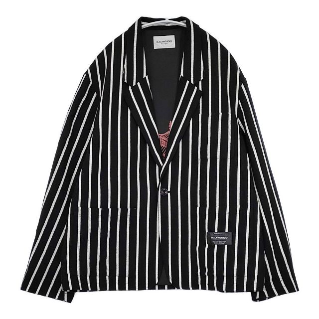 Black Weirdos リネンウール プリント入り 21Aw-JK04 ストライプ ジャケット ブラック ホワイト メンズ ブラックウィドー【中古】6-0114T|ブランド古着のkiitti