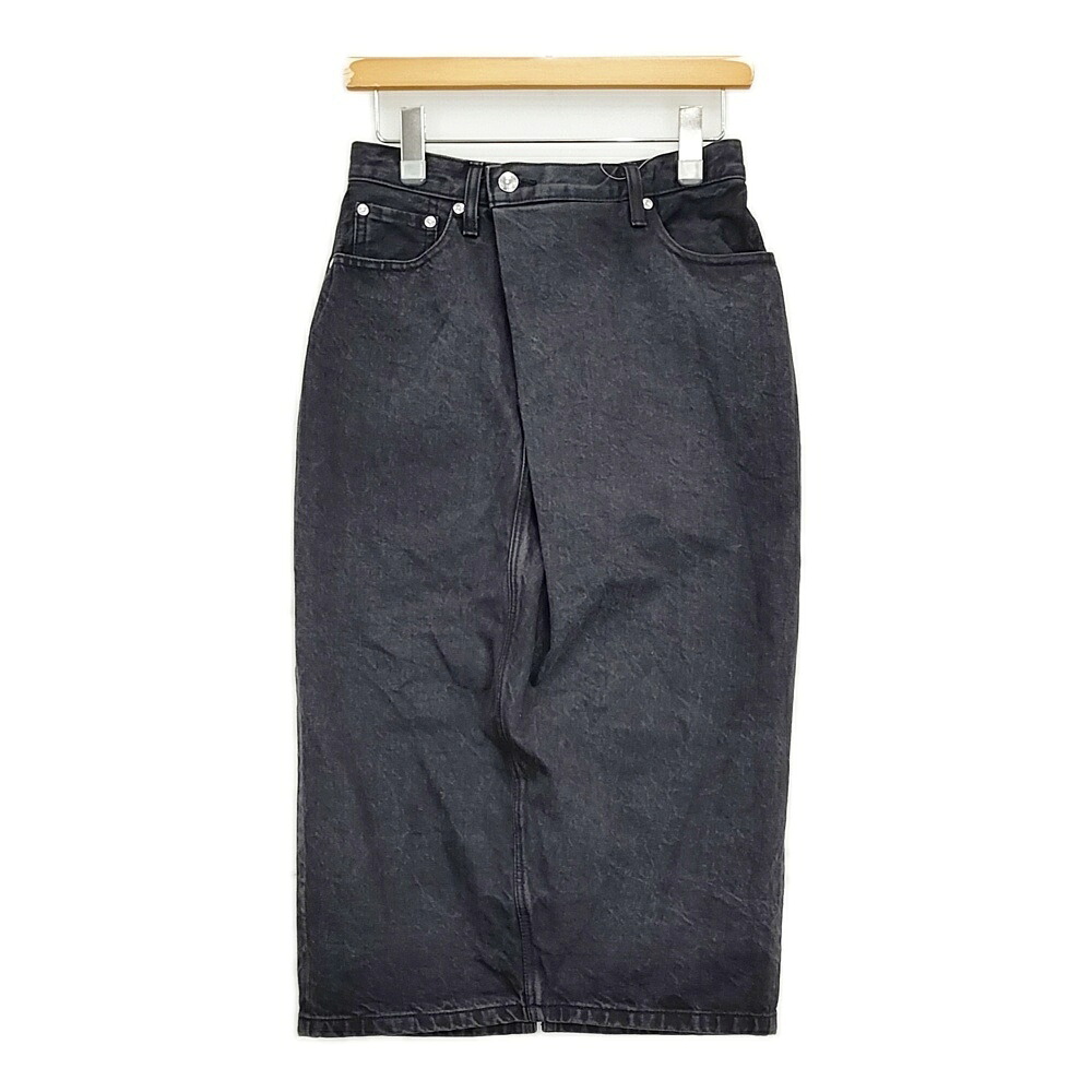 HYKE 70 USED WASH BLACK DENIM midi SKIRT 大きさ1 必要経費45100円 ジーンズ きつい ロングスコート 黒いこと レディース 山歩き【中古】5-1210G