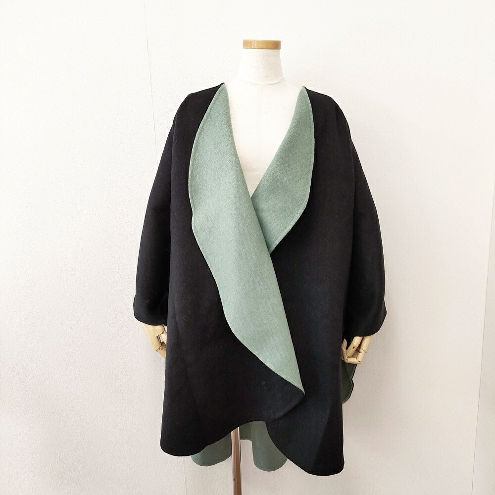 ISSEY MIYAKE ケープ ポンチョ オーバーコート ストール付き サイズ2 コート ブラック グリーン レディース イッセイミヤケ【中古】5-1222T｜ブランド古着のkiitti