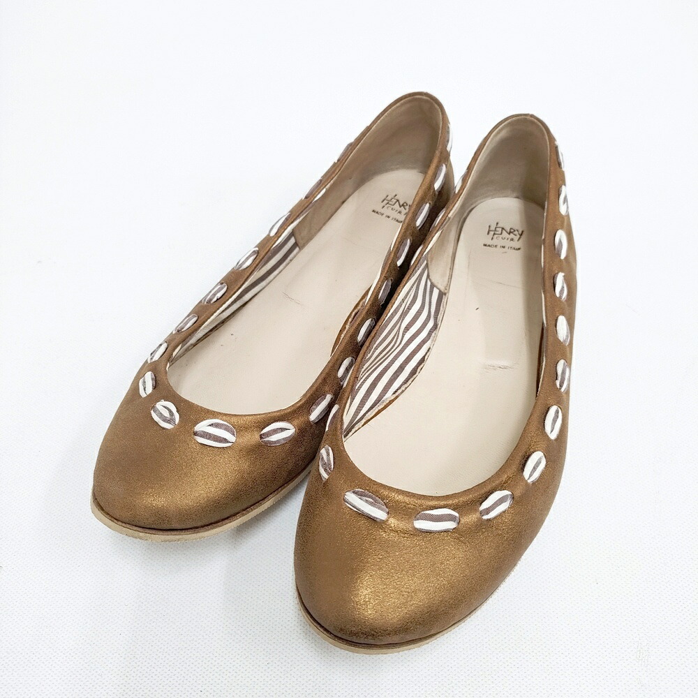 HENRY CUIR レザー サイズ35 パンプス ブラウン レディース アンリークイール【中古】5-1203G