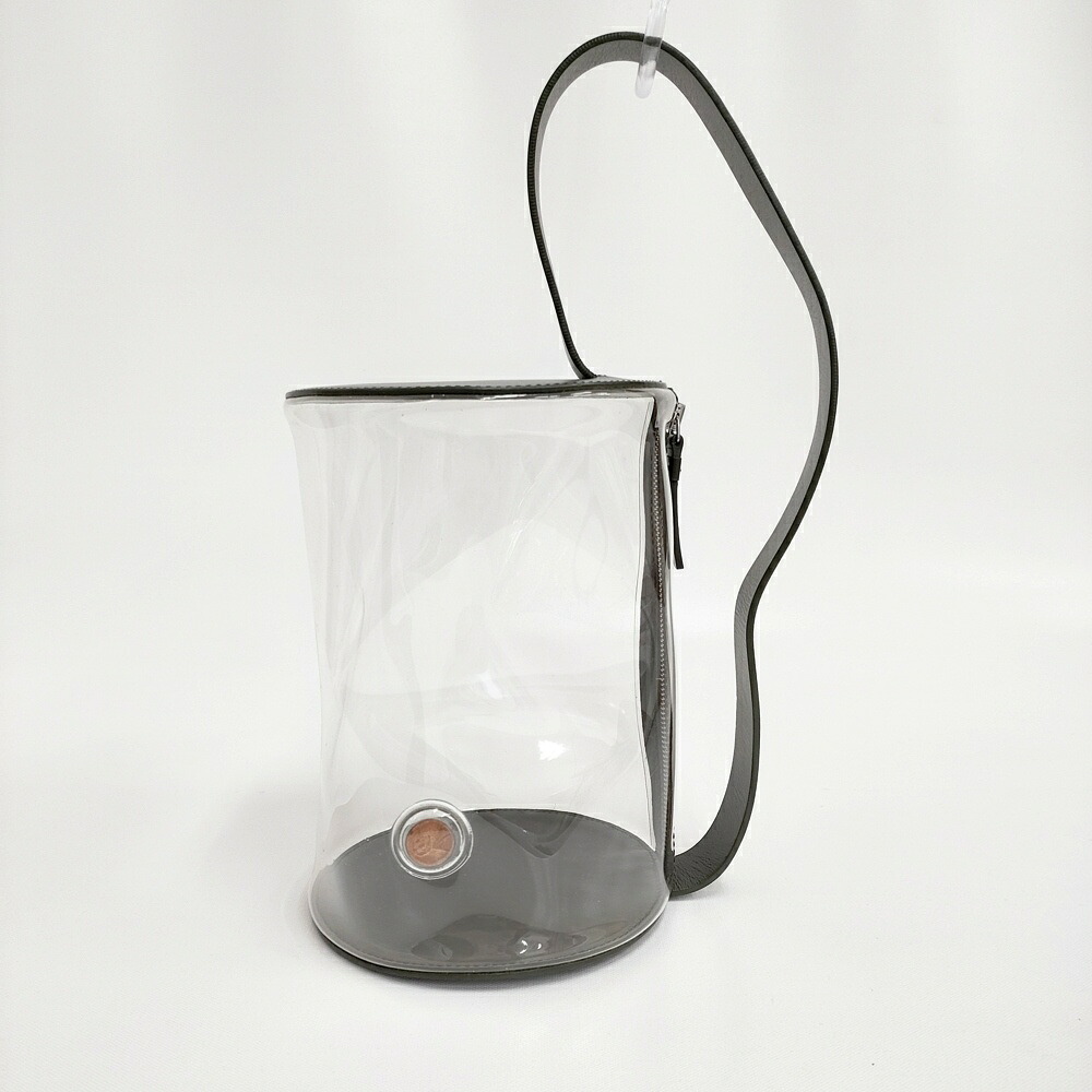 Building Block Barrel Bag PVC×レザー シリンダー 定価68000円 ハンドバッグ クリア レディース ビルディングブロック【中古】5-0815S