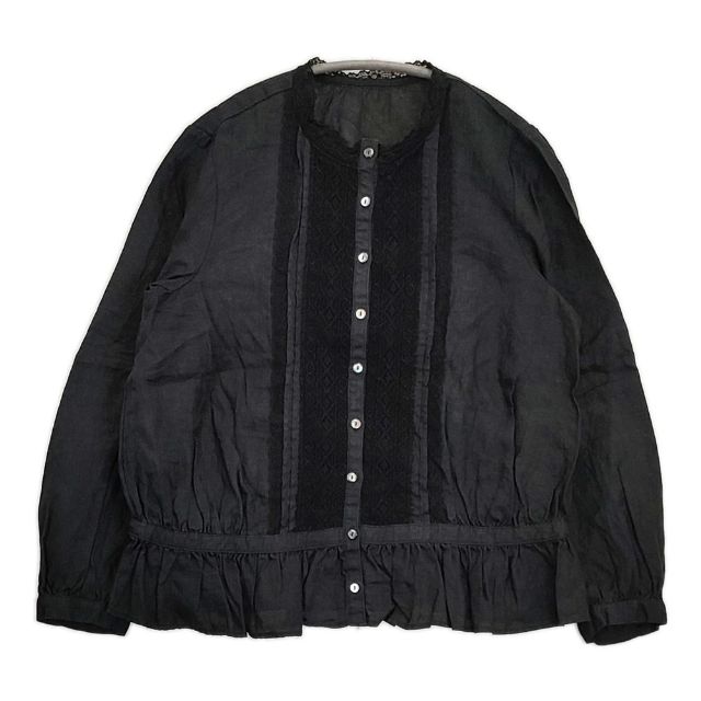 nest Robe リネン レース付き 001183-1124 定価19000円 ブラウス シャツ ブラック レディース ネストローブ【中古】6-0613M｜ブランド古着のkiitti
