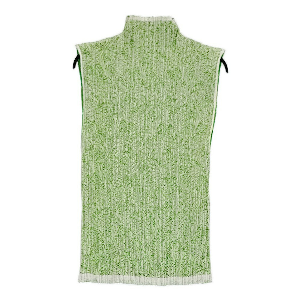 ISSEY MIYAKE レースプリーツ サイズL ハイネック ノースリーブ カットソー ホワイト グリーン レディース イッセイミヤケ【中古】6-0616S |ブランド古着のkiitti