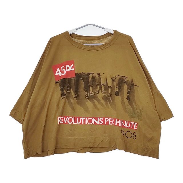 45R/45rpm でこぼこ天竺のグラフィックビッグTシャツ 長袖Ｔシャツ カットソー ロンＴ ブラウン レディース フォーティーファイブアールピーエム【中古】5-0816M
