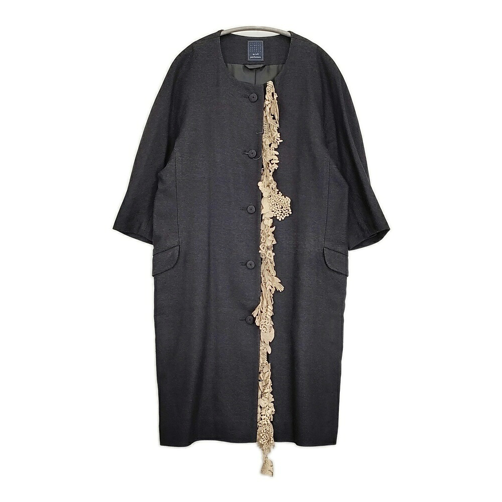 mina perhonen forest parade na6234 サイズ36 シルクウールカシミヤ ノーカラー コート ブラック レディース ミナペルホネン【中古】6-0314T
