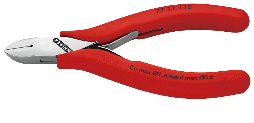 KNIPEX クニペックス エレクトロニクスニッパー 115mm プラスチックコーティングハンドル 7711-115