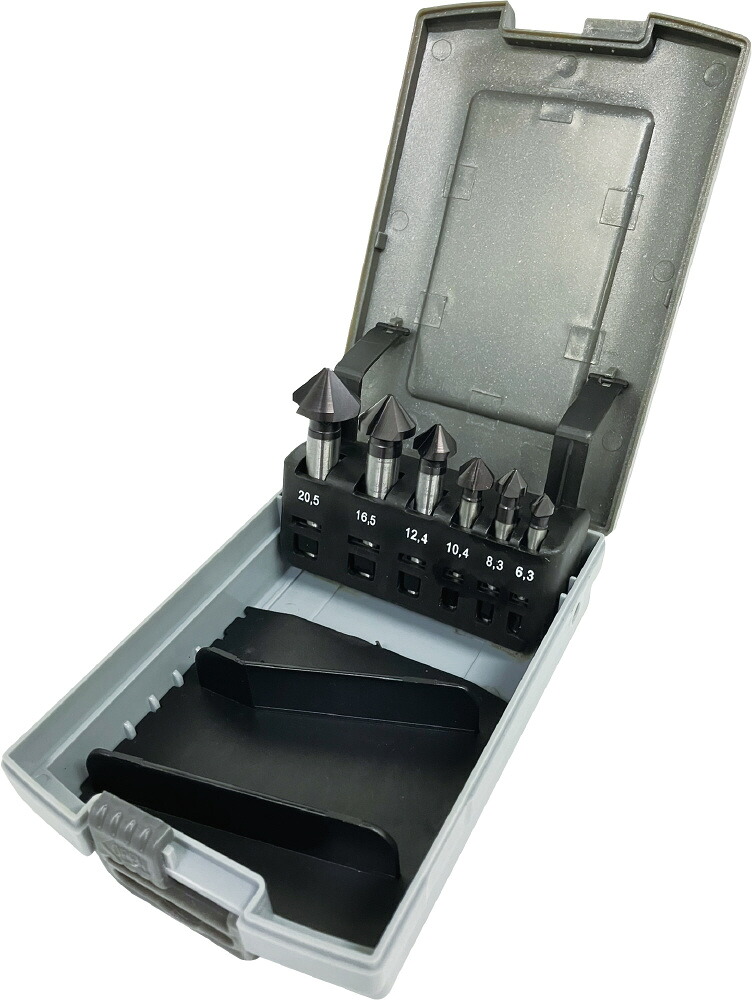 PROCHI プロチ 6本組 チタンアルミナイトコーティング90°カウンターシンクセット 3枚刃 ケース付 PRC-CSALSET