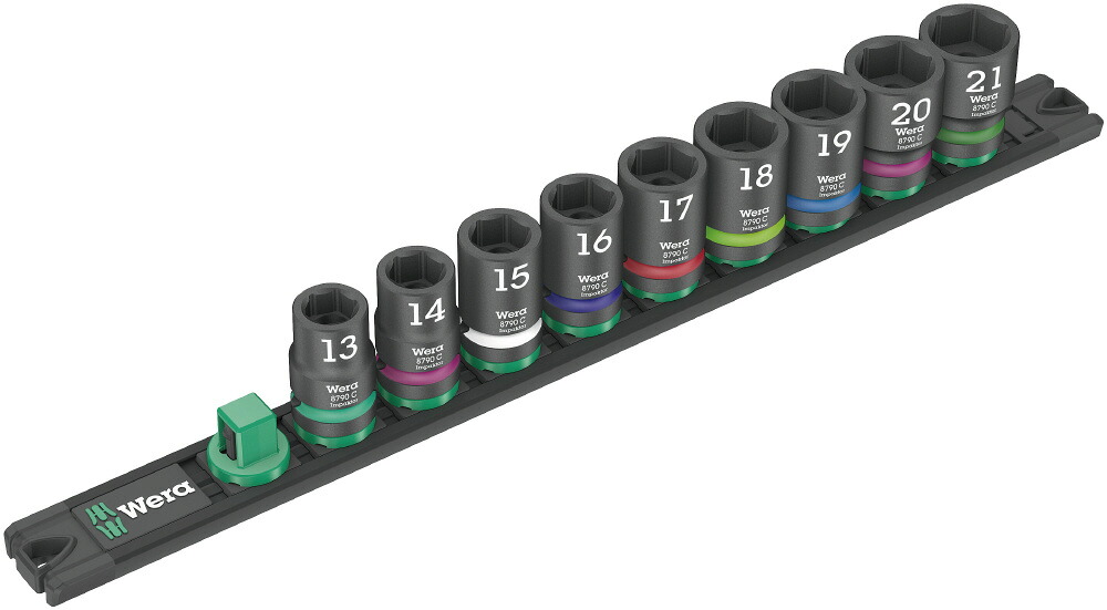 WERA ヴェラ 差込角1/2SQ 収納レール付き 9点組 ヘックスソケットレンチセット HEX13-21mm 005490｜機械工具のラプラス　店