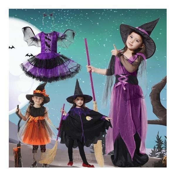 【激安販売中!】ハロウィン衣装 ワンピース お化け デビル 帽子付き ウィッチ 女の子 魔法使い コスチューム 孫 ギフト 学園祭 文化祭 演出服 キッズ 子供コスプレ 魔女