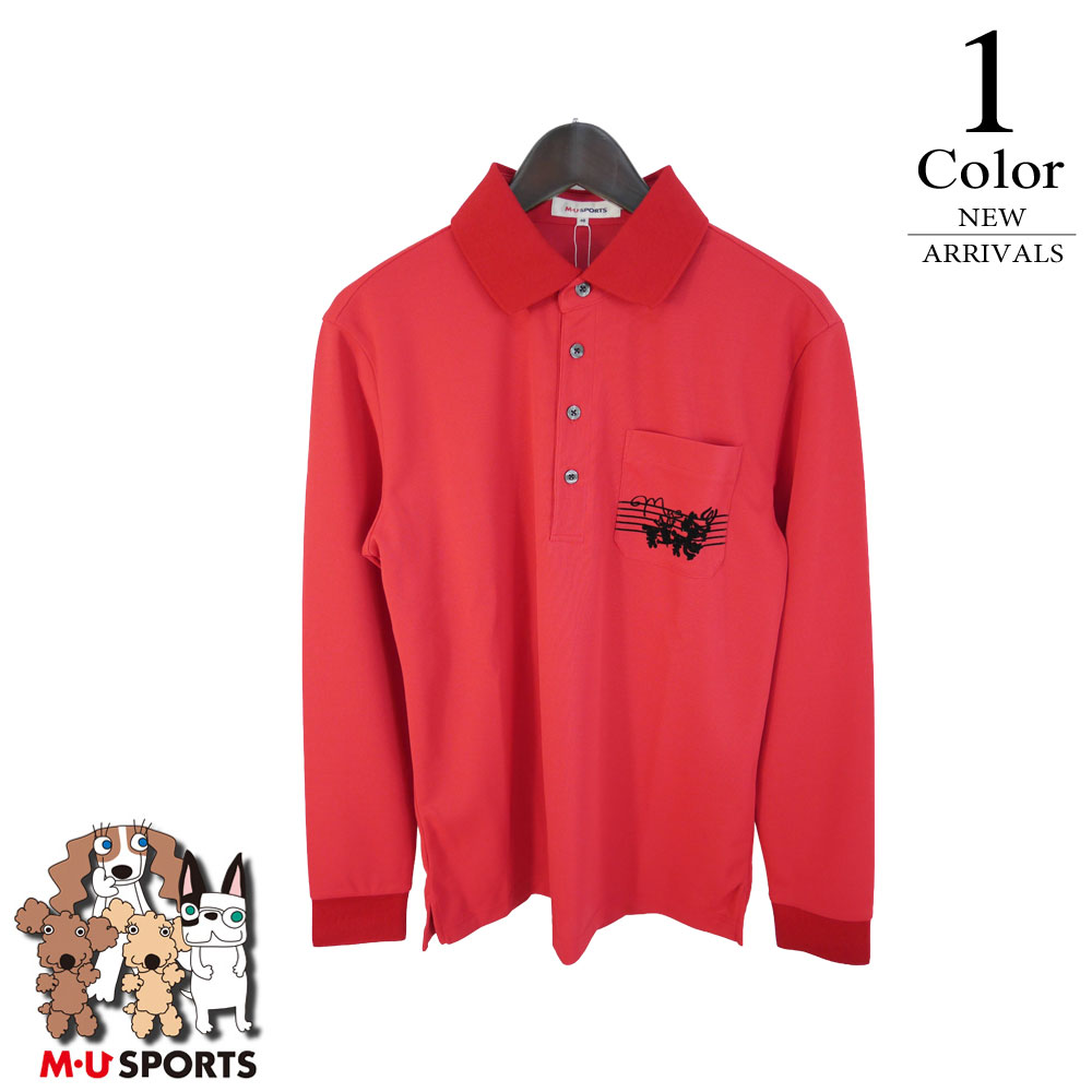 ▼長袖スポーツシャツ〔笛竹柄〕 【M/L/LL寸：メンズ】MU運動競技 エムユースポーツ ゴルフ御召しもの ポロ メンズ【秋冬模範例】【SALE】