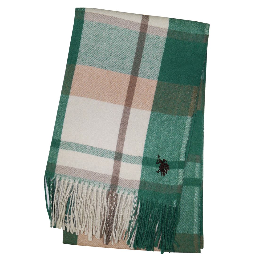 U.S. POLO ASSN.（ユーエス ポロ アッスン） ストール　uspa_2013_66248 GREEN CHECK　刺繍カラーBROWN プレゼント ギフト 就職祝い 入学祝い 卒業記念 新生活 昇進祝い 入学式 卒業式 成人式 お祝い クリスマス