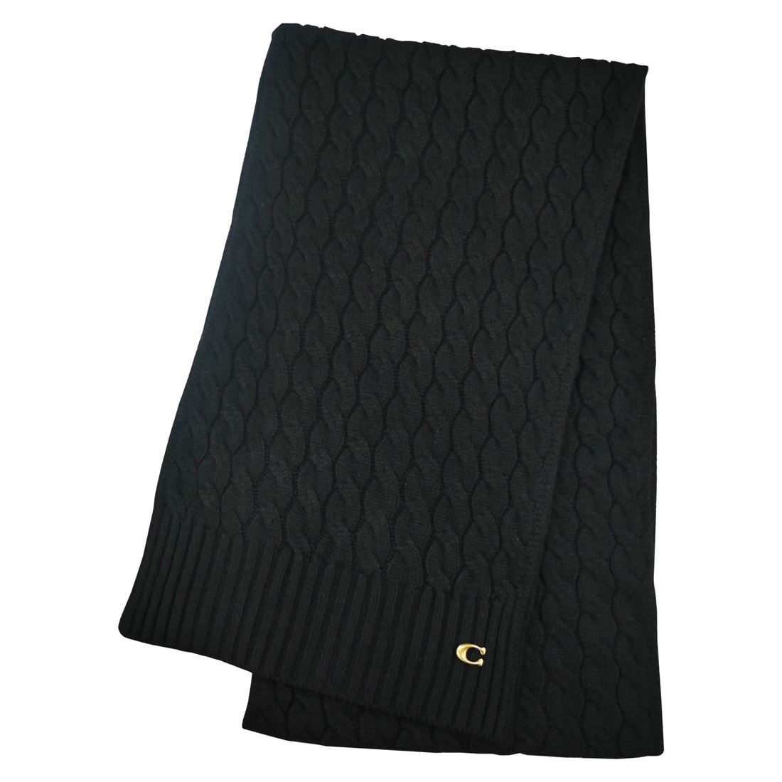 COACH　マフラー　CABLE KNIT SCARF　CO100294-001　BLACK　レディース メンズ 女性用 男性用｜Rocobi