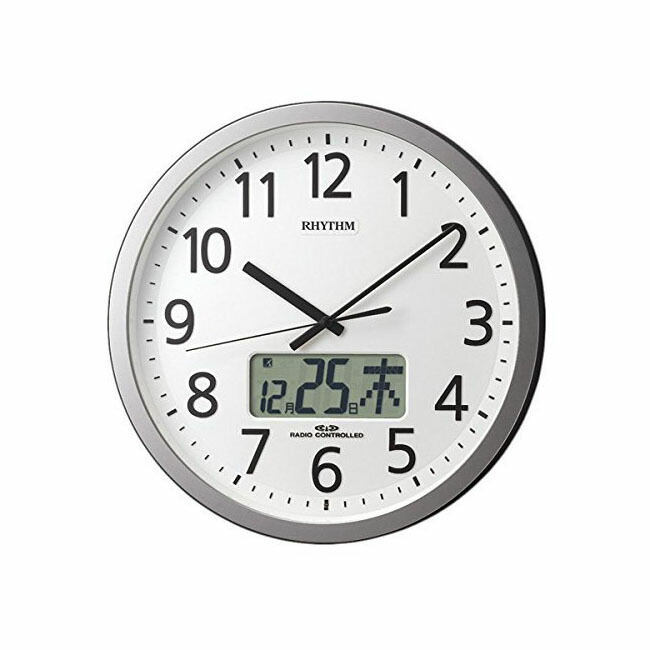 Rhythm 電波時計 壁掛け時計 プログラムカレンダー405sr 4fn405sr19 プログラムチャイム 日付 曜日 シルバー 白 アナログ リズム時計工業 贈り物 周年 創業 新築祝い 引越し祝い 竣工 父の日 母の日 定年 退職 入学 卒業 還暦 古希 長寿 結婚 引き出物 熨斗がけ 御礼 包装