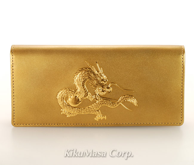 送料無料 皇帝龍 22K 小銭入れ有り 長財布 ゴールド tk-003-01g メンズ 男性用 牛革製 さいふ 束入れ 紳士小物 成人式 お祝い 父の日 敬老の日 クリスマス 和風 和柄 風水 金箔 日本製