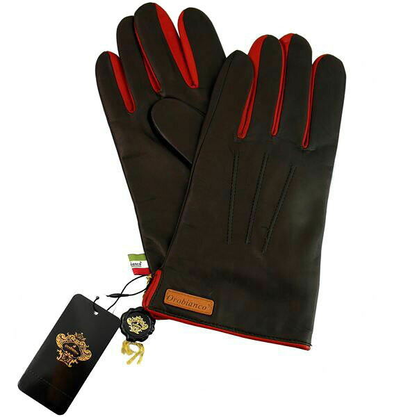 オロビアンコ OROBIANCO メンズ手袋 ORM-1530 Leather glove 羊革(ラム)/ウール D.BROWN/RED サイズ:8.5(24cm) ダークブラウン レッド 茶色 赤 ギフト プレゼント ラッピング無料 お祝い クリスマス|Rocobi