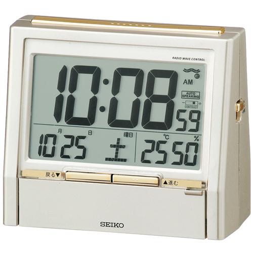 SEIKO セイコークロック 電磁波時辰儀 御喋りラインドライブ音吐目覚まし時計時辰儀 電磁波置時計 DA206G 薄金色パール塗り付ける 音吐目覚まし時計 温湿度見せびらかす バイリンガル デジタル 成年者式 儀式用 父の日 クリスマス
