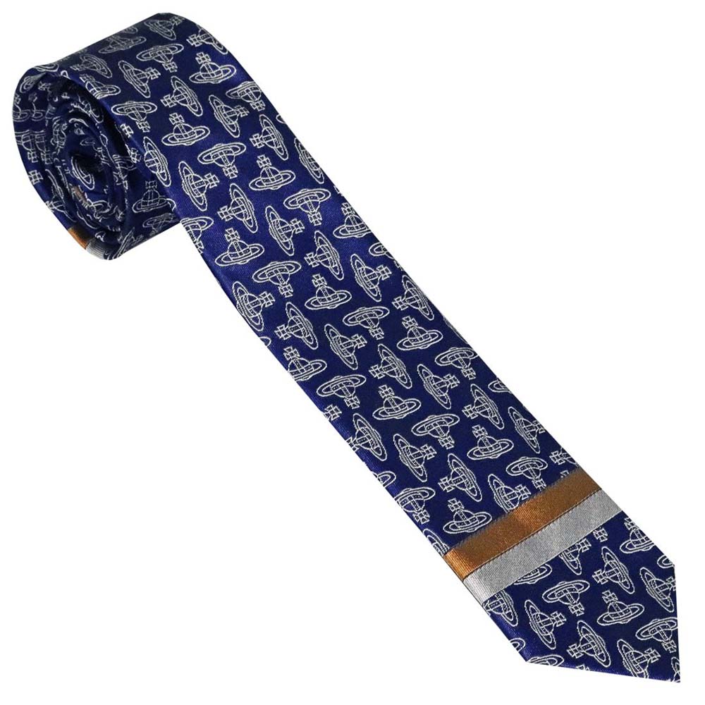 ヴィヴィアンウエストウッド ネクタイ S81050001 W00CD K410-NAVYBLUE 約7cm スリム オーブロゴ 人気 高級 ブランド 男性用 メンズ おしゃれ 成人式 就職祝い 父の日 バレンタイン クリスマス|Rocobi