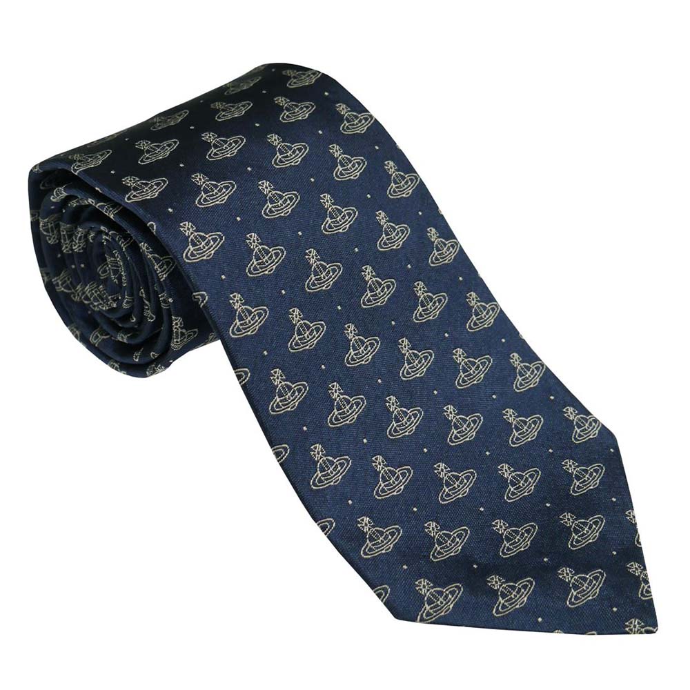 ヴィヴィアンウエストウッド　ネクタイ S81050004 W00CH K410-NAVYBLUE 約8.5cm オーブロゴ 人気 高級 ブランド 男性用 メンズ おしゃれ 成人式 就職祝い 父の日 バレンタイン クリスマス