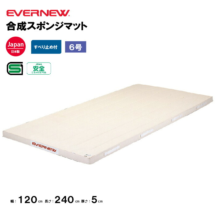 【法人限定】エバニュー 体操マット 合成スポンジマット 滑止付 幅120×長さ240×厚さ6cm 6号帆布 EVERNEW 体操マット 体育 学校 日本教材備品協会安全基準適合品 体育施設 体操教室 体育用品 EKM282